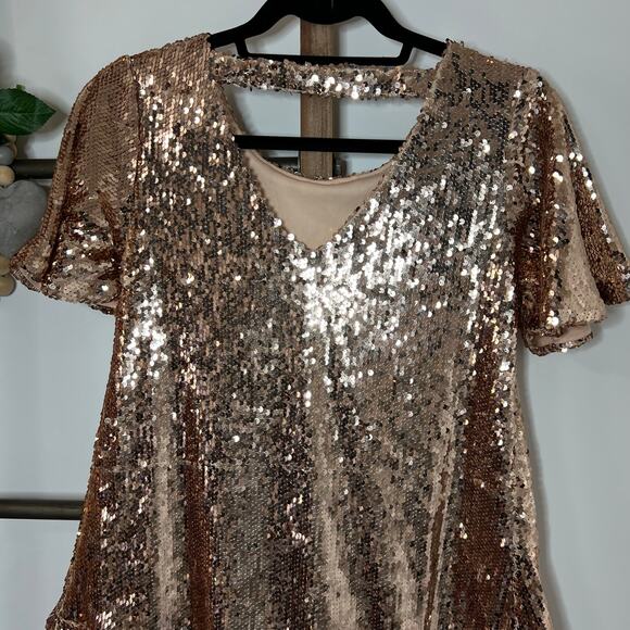 Altard State Short Sleeve Sequin Rose Gold Blouse‎ Size Small - Picture 5 of 7
